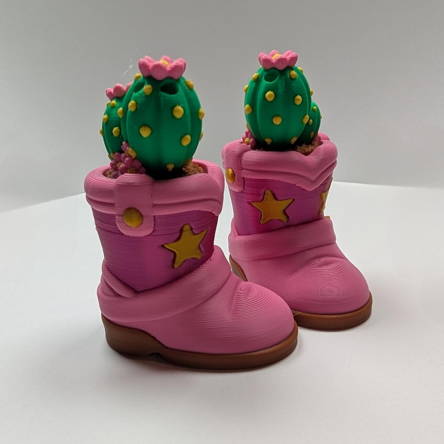 Cute pink cowboy boot fidget clicker keyring with cactus plant heart shaped keyring
