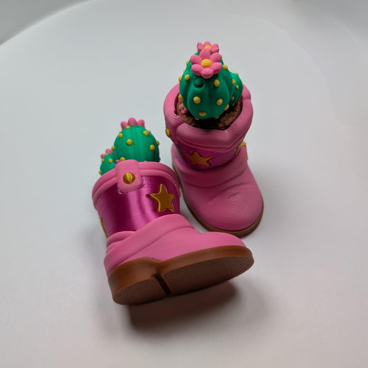 Cute pink cowboy boot fidget clicker keyring with cactus plant heart shaped keyring